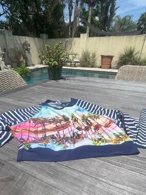 Sperry Kids' Long-Sleeve Navy & Multicolor Palm Print Rash GUARD SUN SHURT